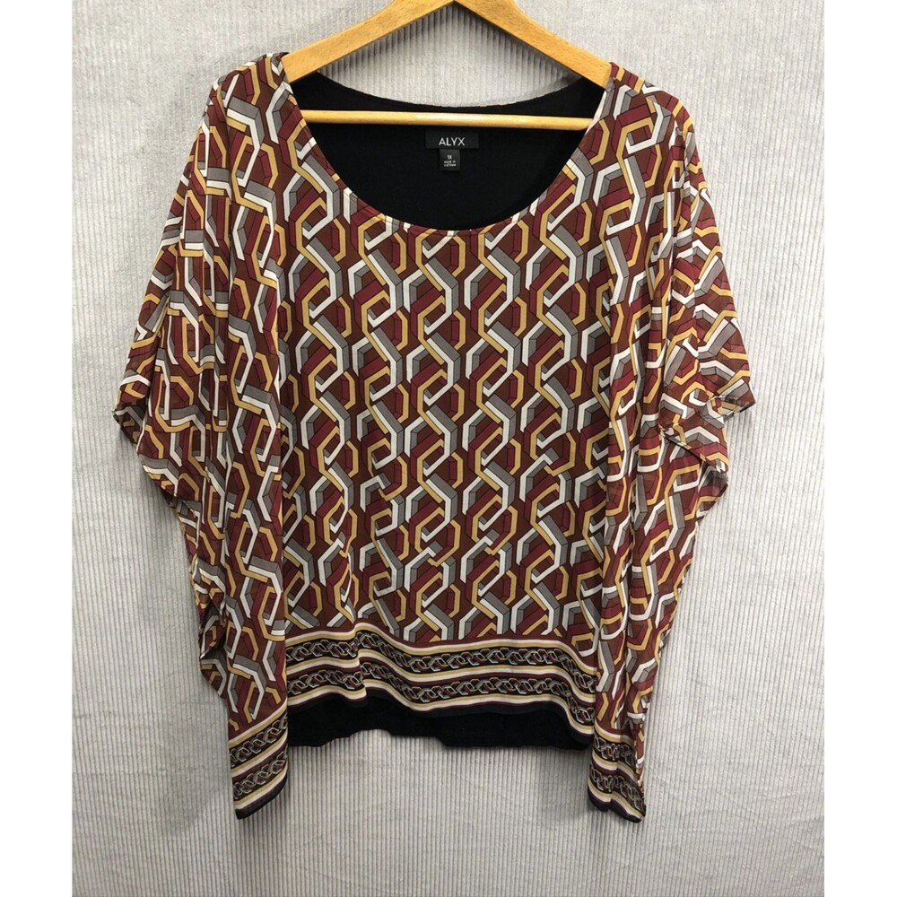 Alyx Top Size 1X Sheer Attached Cape Overlay Multicolor Chain Link Design